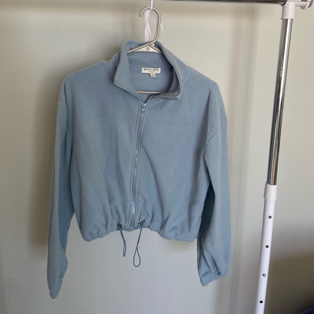 Blue fleece cropped zip up